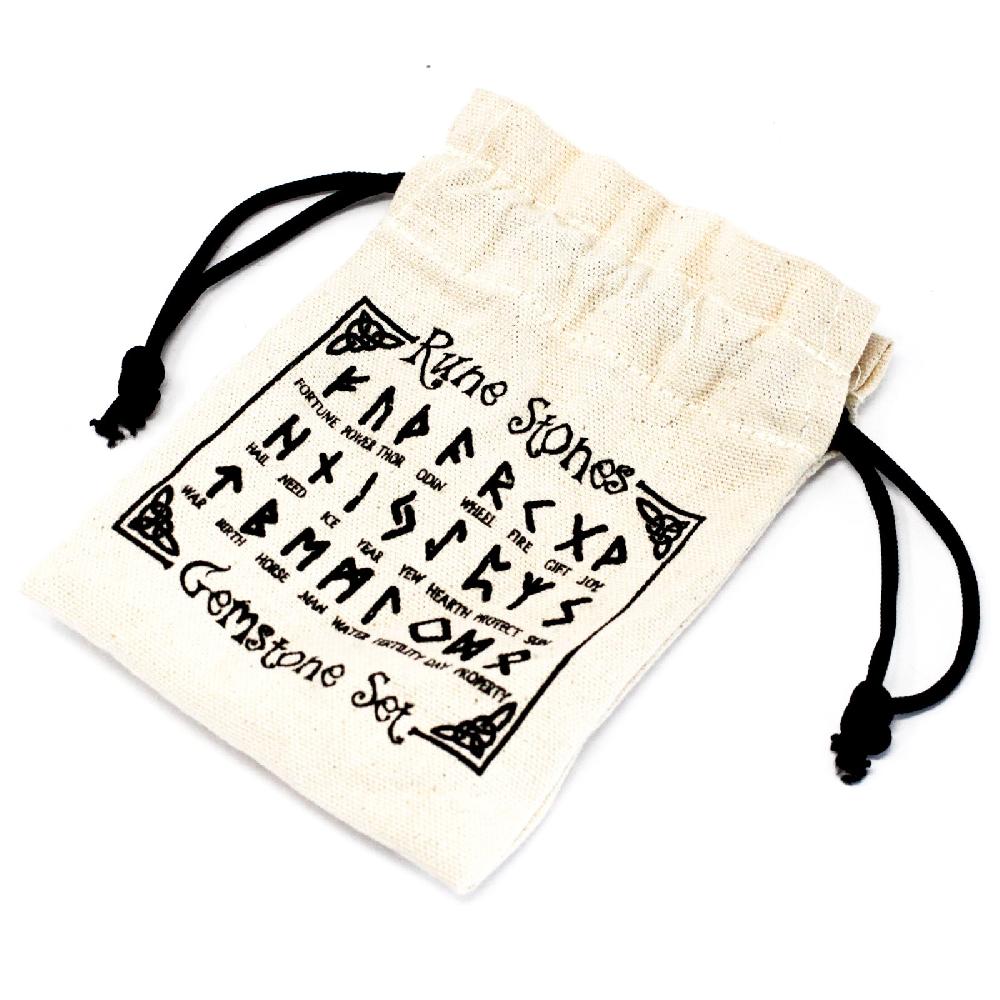 Runes Stone Set In Pouch - Grey Agate