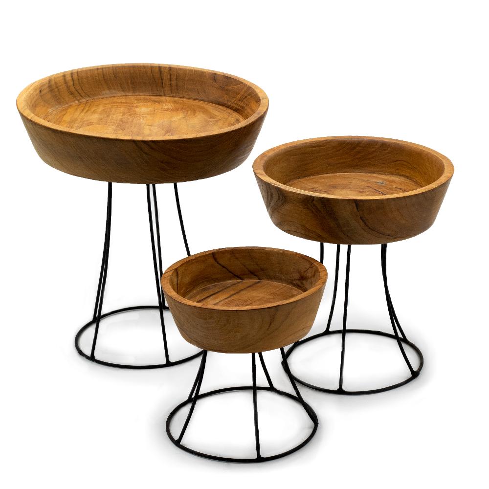 Set of 3 Elevated Teak Bowls