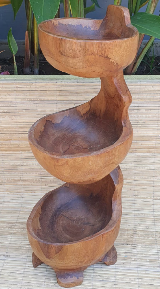 Teak Three Bowl Standing Aprox 50cm