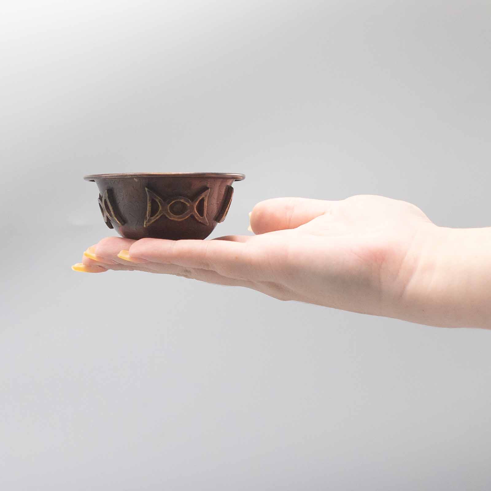 Antique Copper Ritual Bowl With Triple Moon 8x4cm