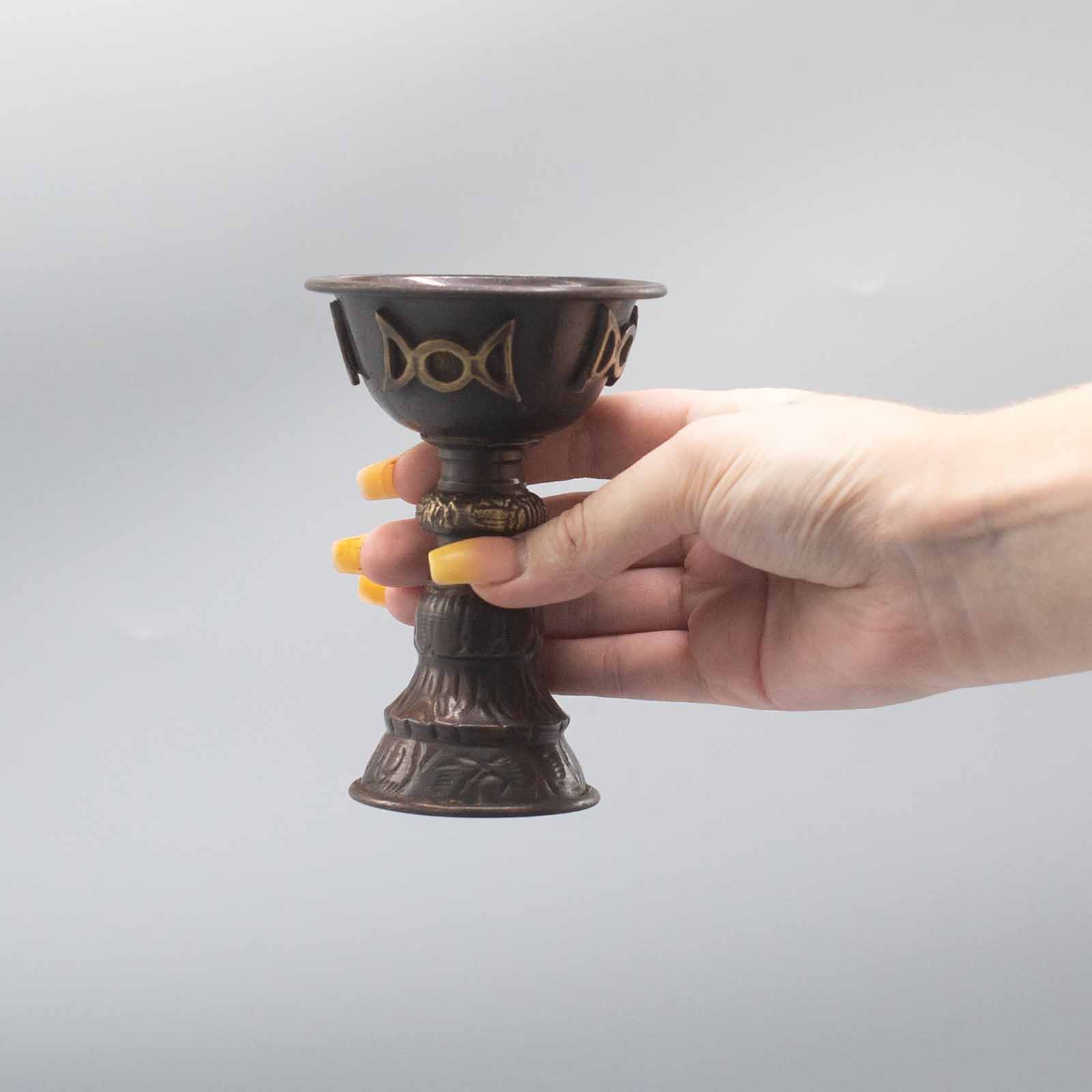Antique Copper Ritual Goblet With Triple Moon 8x13cm