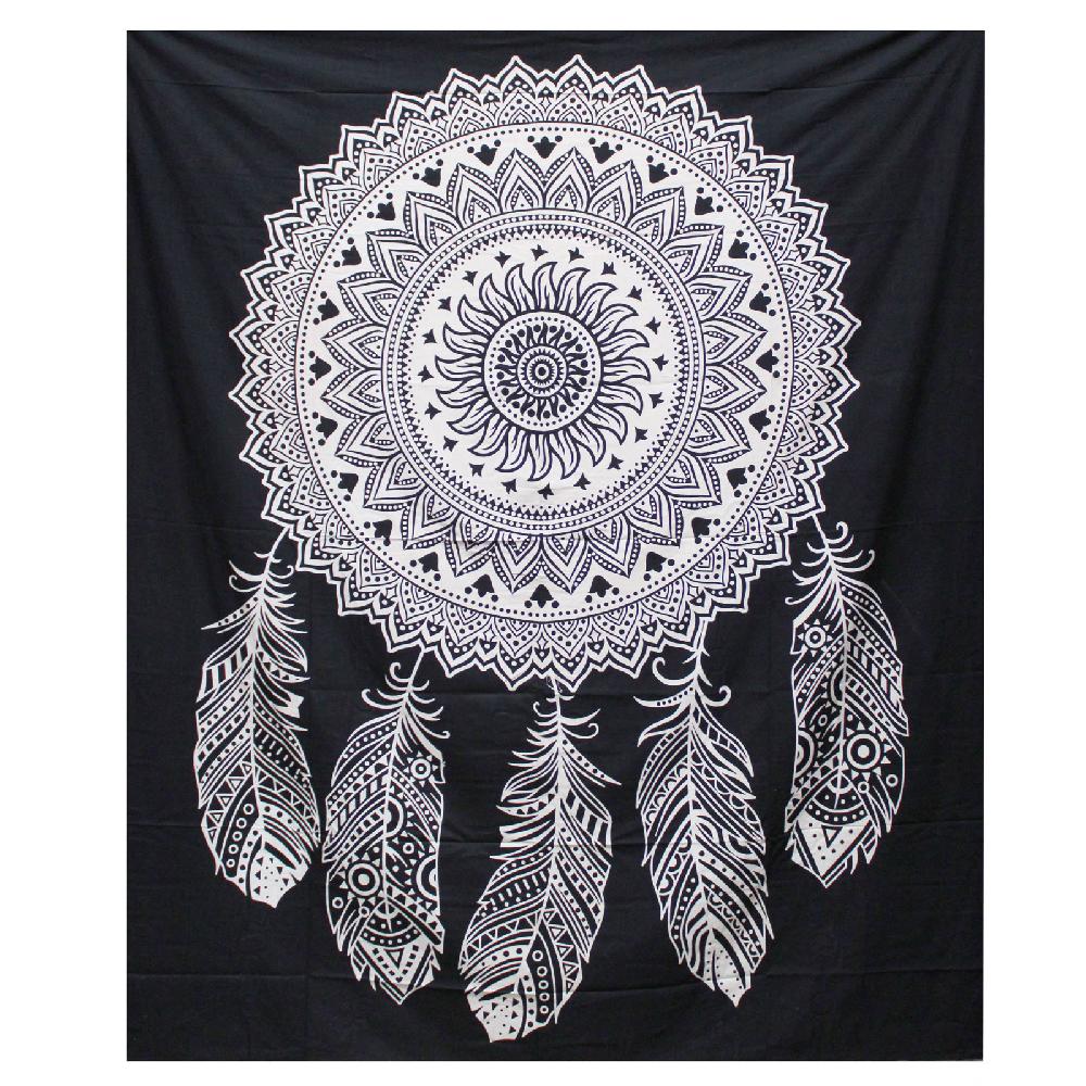 B&W Double Cotton Bedspread + Wall Hanging - Dreamcatcher