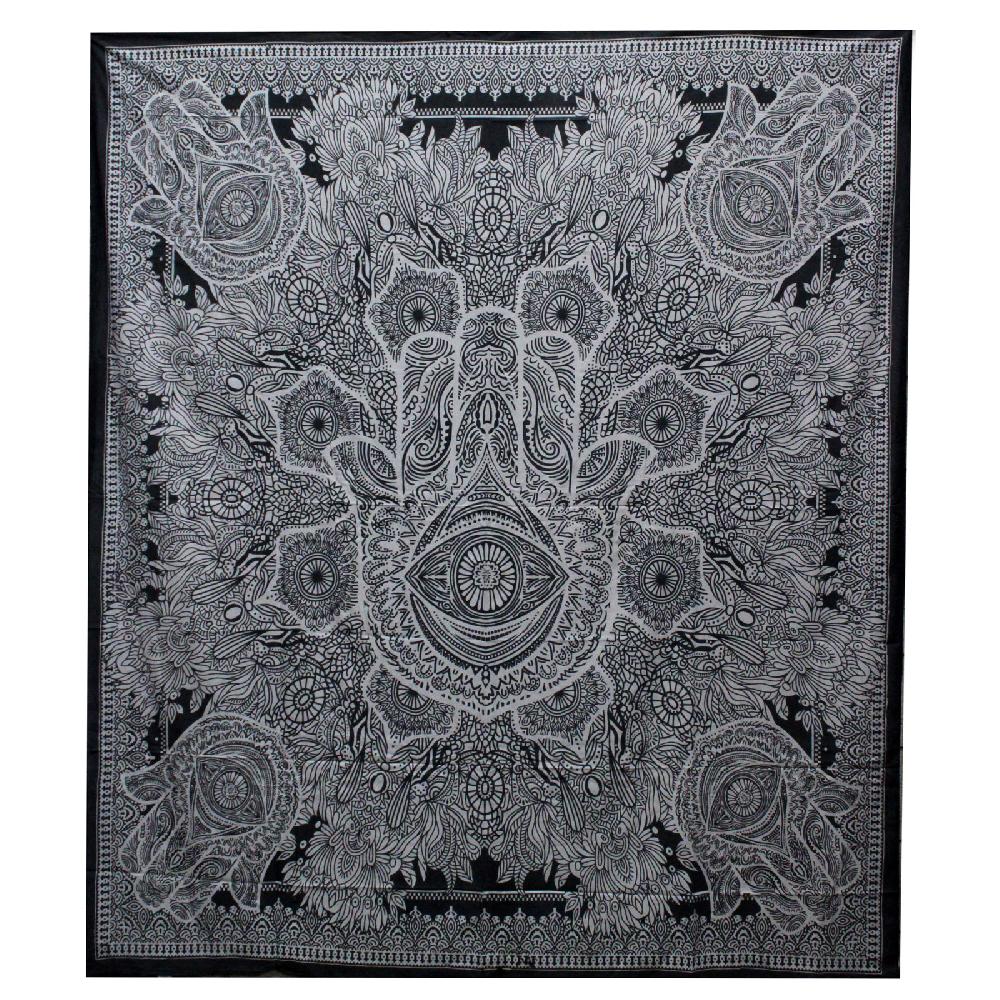B&W Double Cotton Bedspread + Wall Hanging - Hamsa