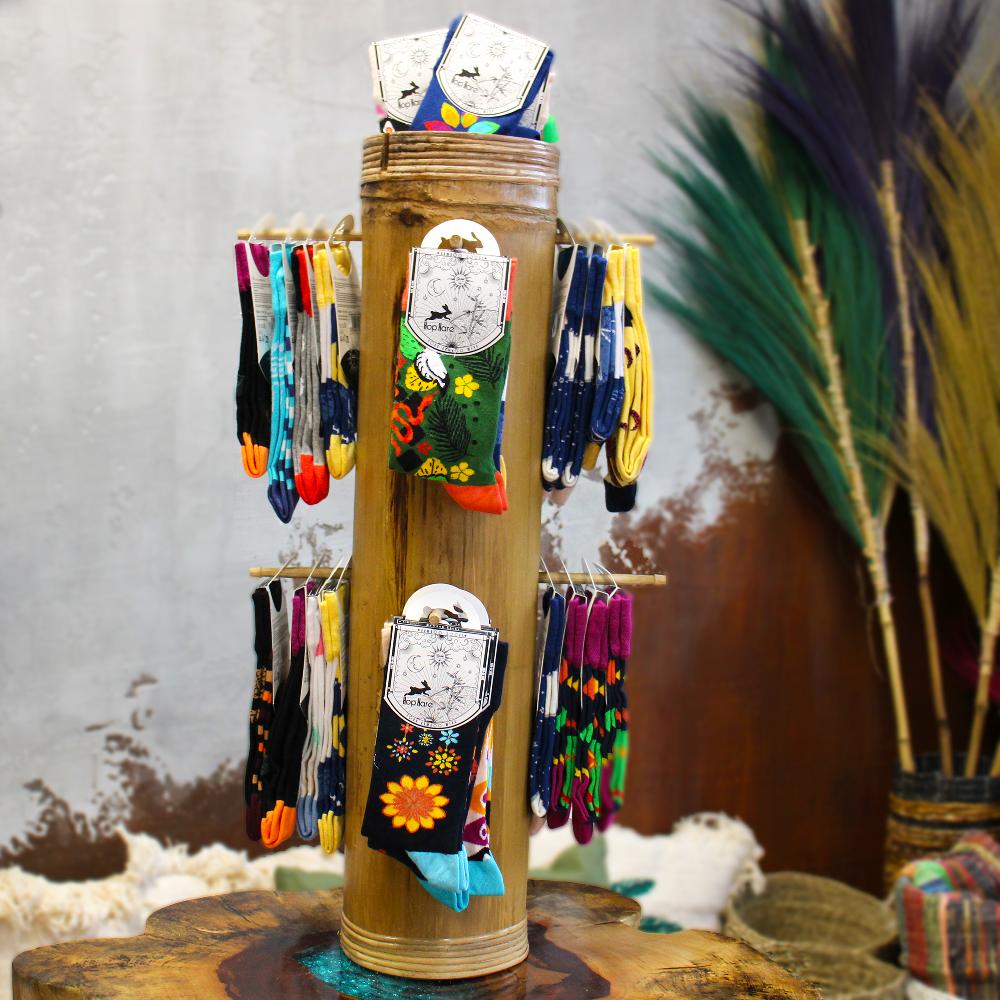 Bamboo Display Tube Stand 8 Pegs - 68x15cm