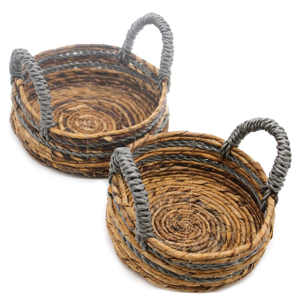 Banana Leaf & Abu-abu Raffia Basket- Set Of 2