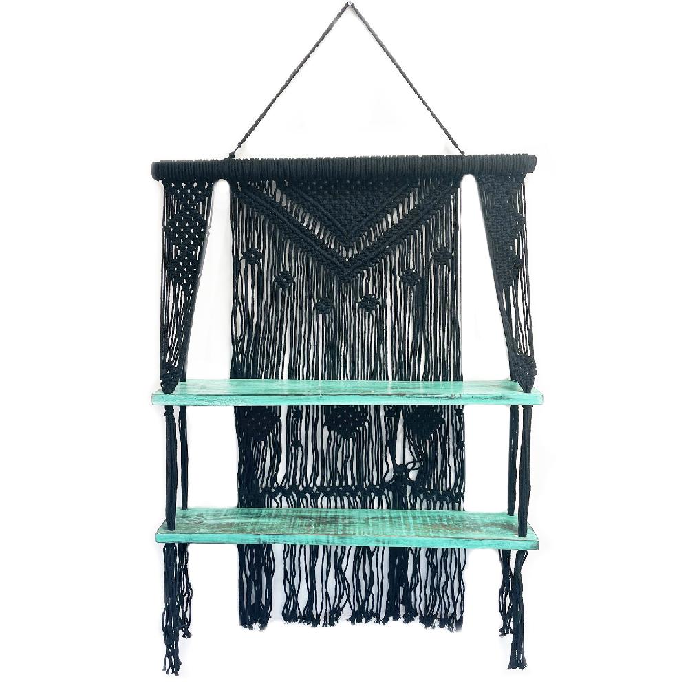 Black Macrame Hanging Shelves - Turquoise