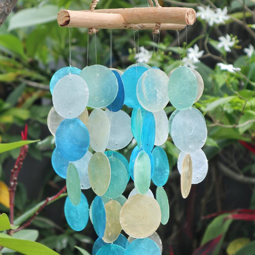 Blue & Pearl Effect Driftwood Cross Chime