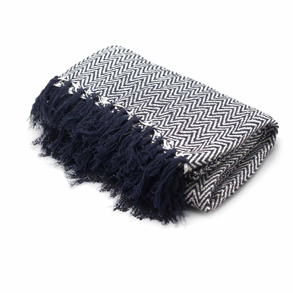 Boho Comfort Throw - 125x150cm - Navy Zigzag