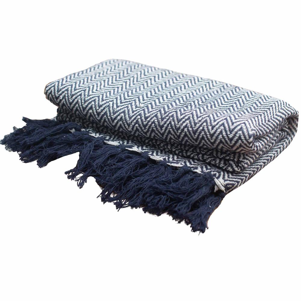Boho Comfort Throw - 125x150cm - Navy Zigzag