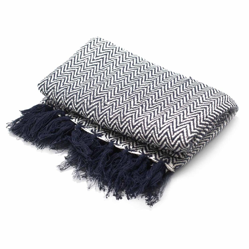 Boho Comfort Throw - 125x150cm - Navy Zigzag
