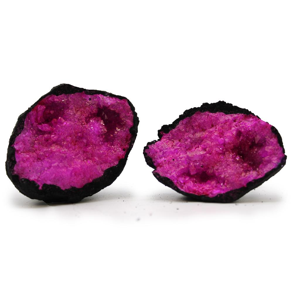 Coloured Calcite Geode 8.5x6cm - Black Rock - Dark Red