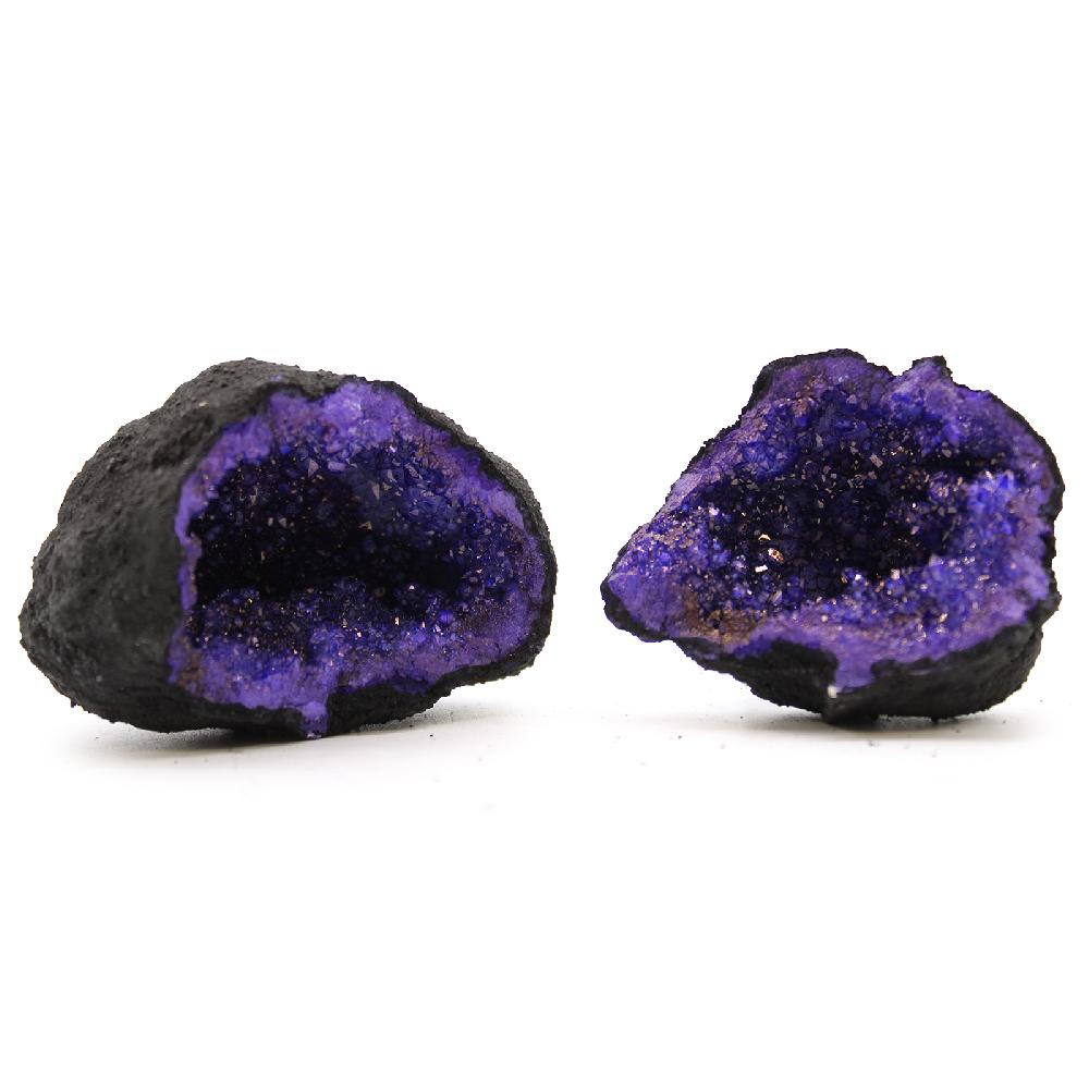 Coloured Calcite Geode 8.5x6cm- Black Rock - Deep Purple