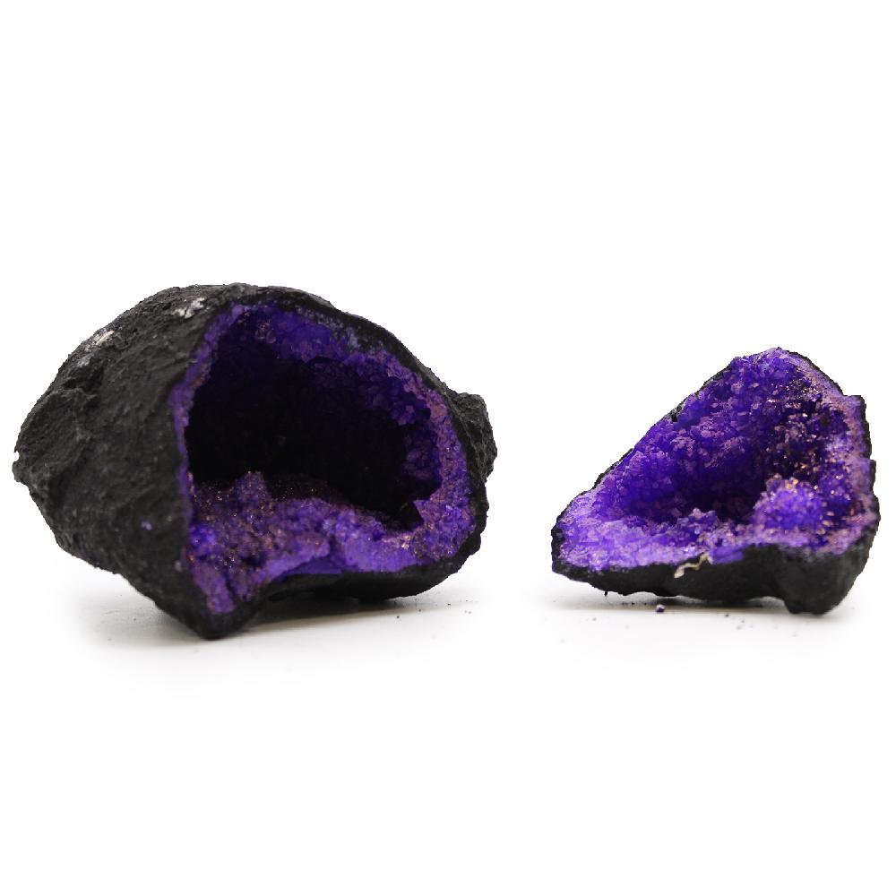 Coloured Calcite Geode 8.5x6cm - Black Rock - Purple