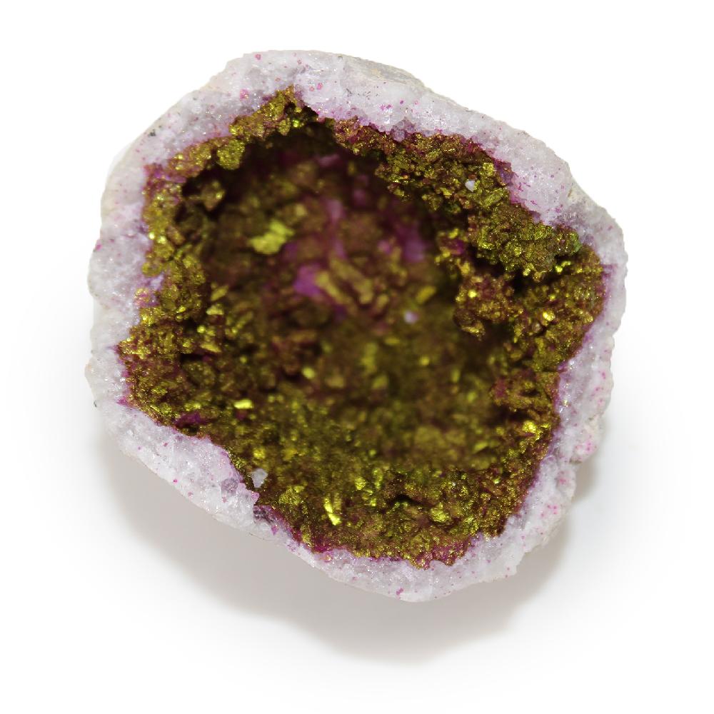 Coloured Calcite Geode 8.5x6cm- Natural Rock - Pink & Gold