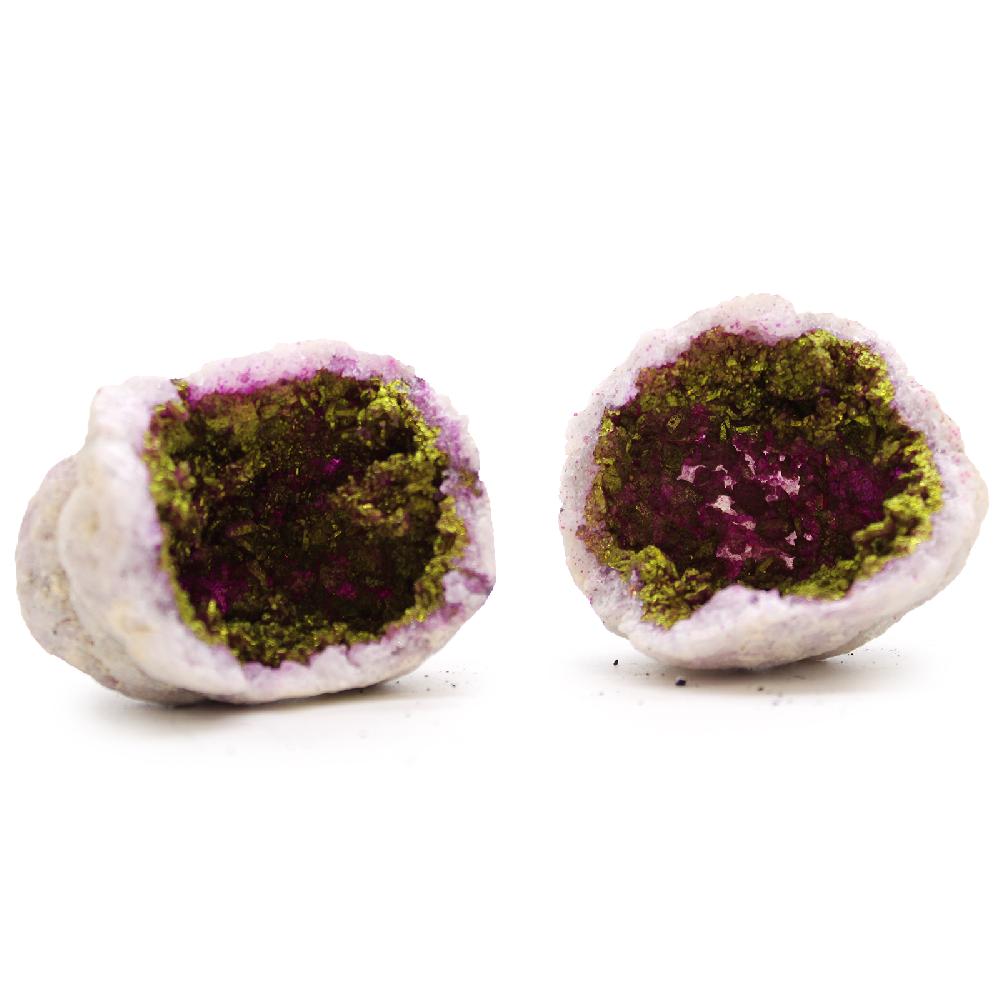 Coloured Calcite Geode 8.5x6cm- Natural Rock - Pink & Gold