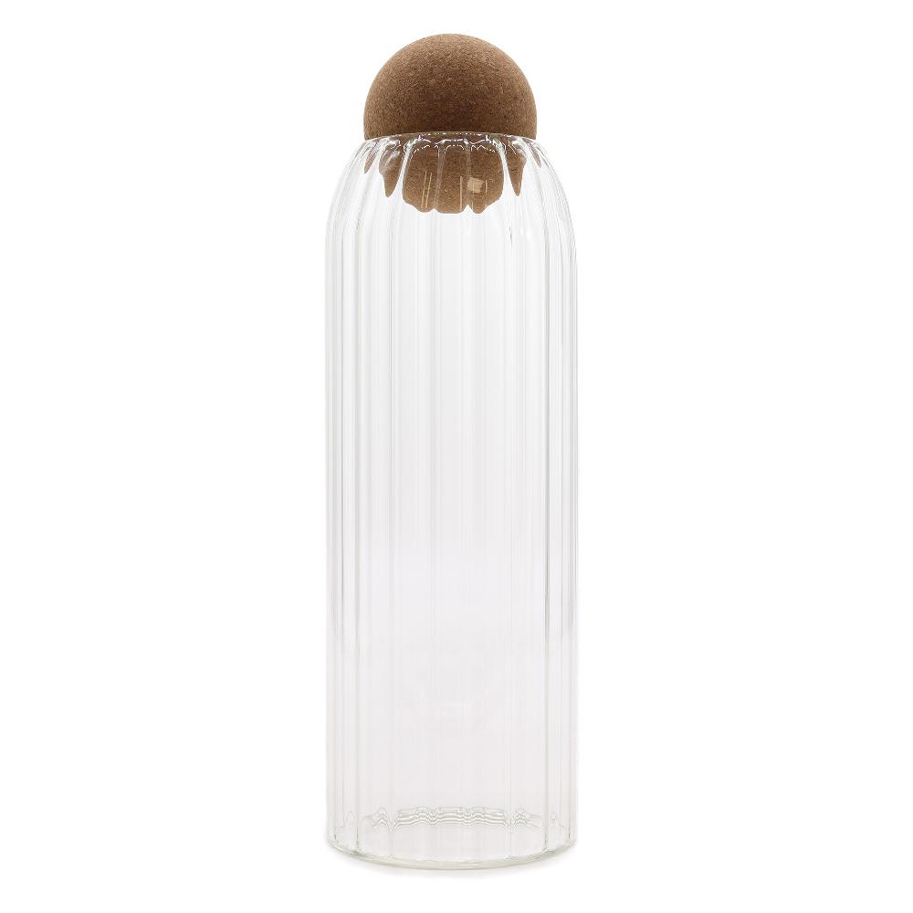 Cottage Cork-Ball Glass Jar - Ribbed - 25cm