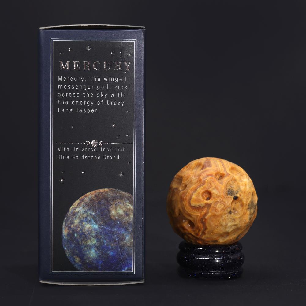 Crazy Lace Jasper Planet on a Solar Goldstone Stand (MERCURY) - 40mm