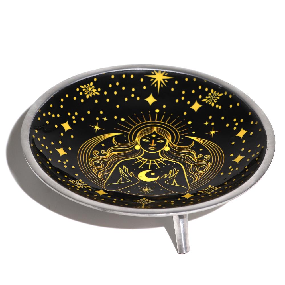 Enamelled Offering Plate - Gold Goddess on Black