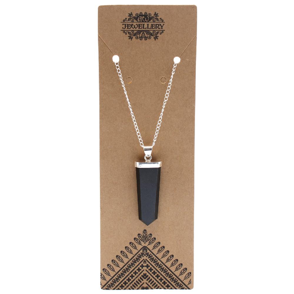 Gemstone Flat Pencil Pendant - Black Agate