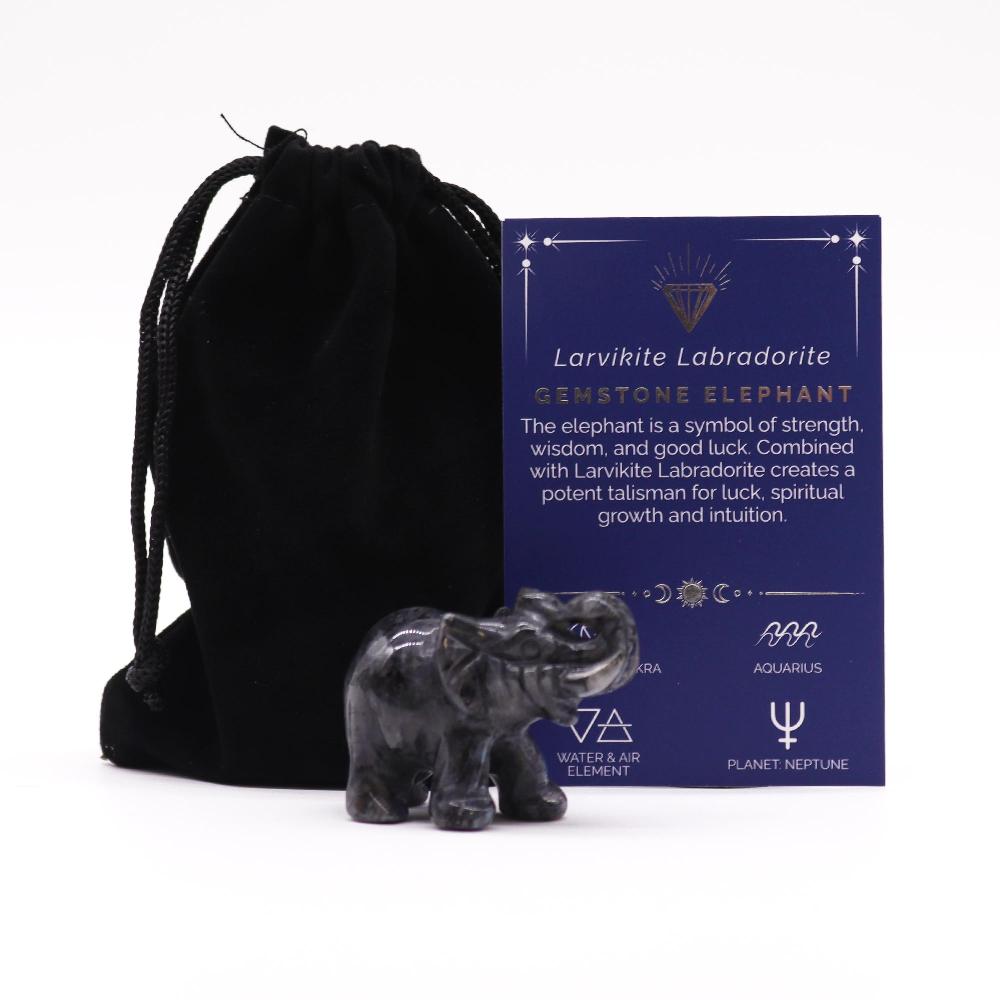 Gemstone Lucky Elephant - Larvikite Labradorite 50x35x25mm