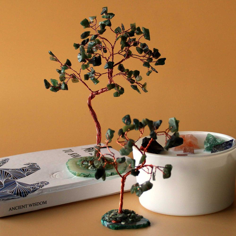 Gemstone Tree - Green Aventurine On Green Agate Base (35 Stones)