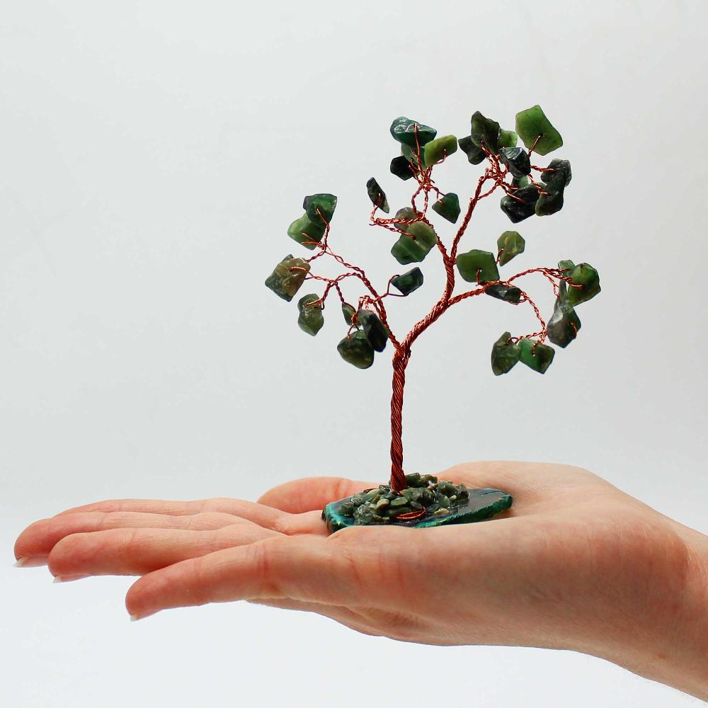 Gemstone Tree - Green Aventurine On Green Agate Base (35 Stones)