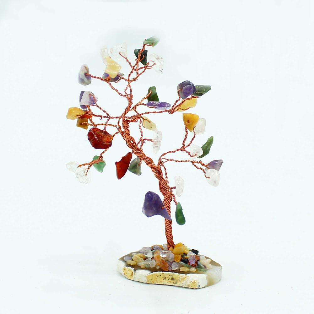 Gemstone Tree - Multi Stones On Natural Agate Base (35 Stones)