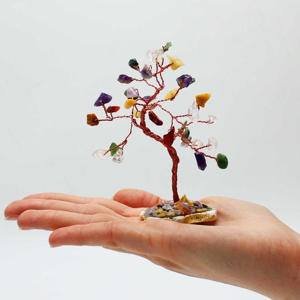 Gemstone Tree - Multi Stones On Natural Agate Base (35 Stones)