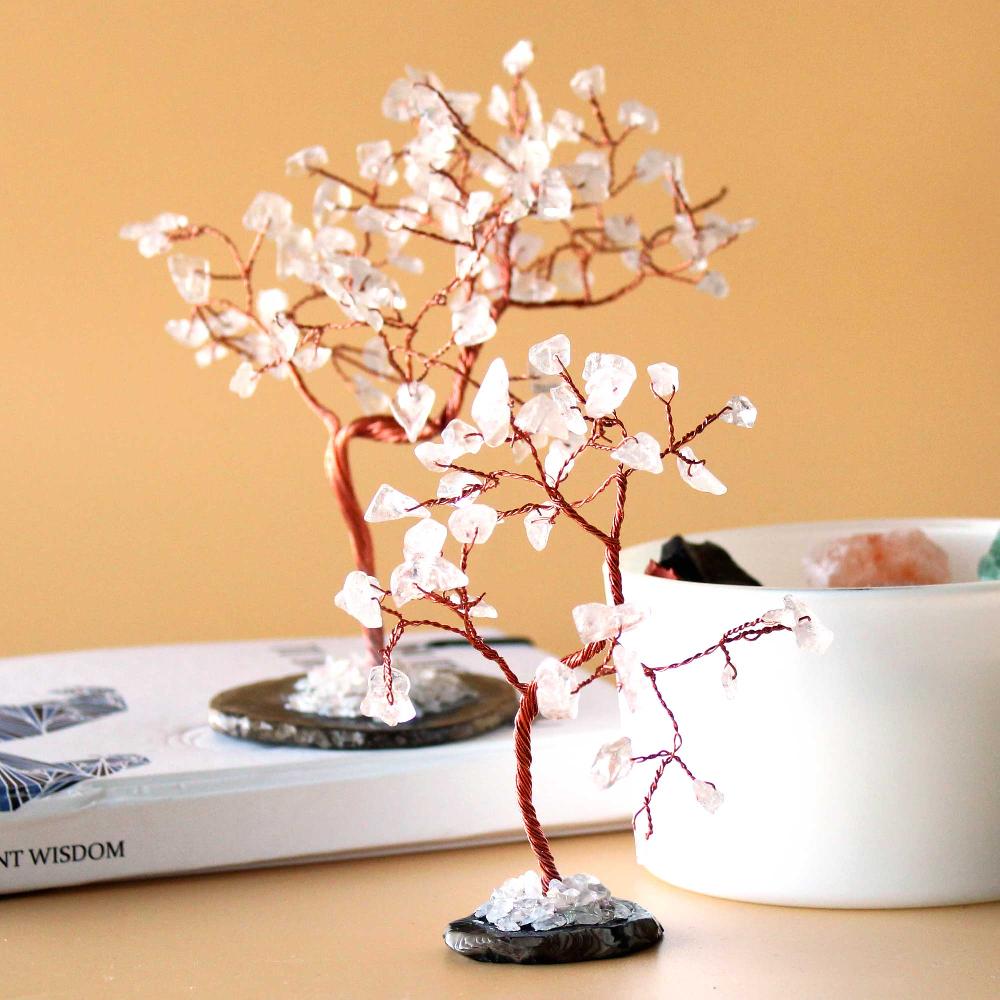 Gemstone Tree - Rock Quartz On Black Agate Base (35 Stones)