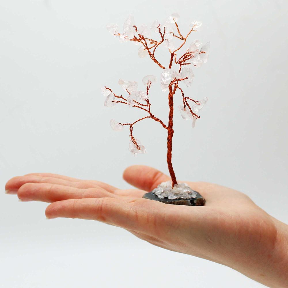 Gemstone Tree - Rock Quartz On Black Agate Base (35 Stones)