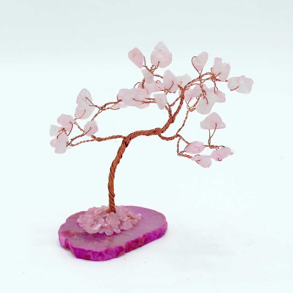 Gemstone Tree - Rose Quartz On Pink Agate Base (35 Stones)