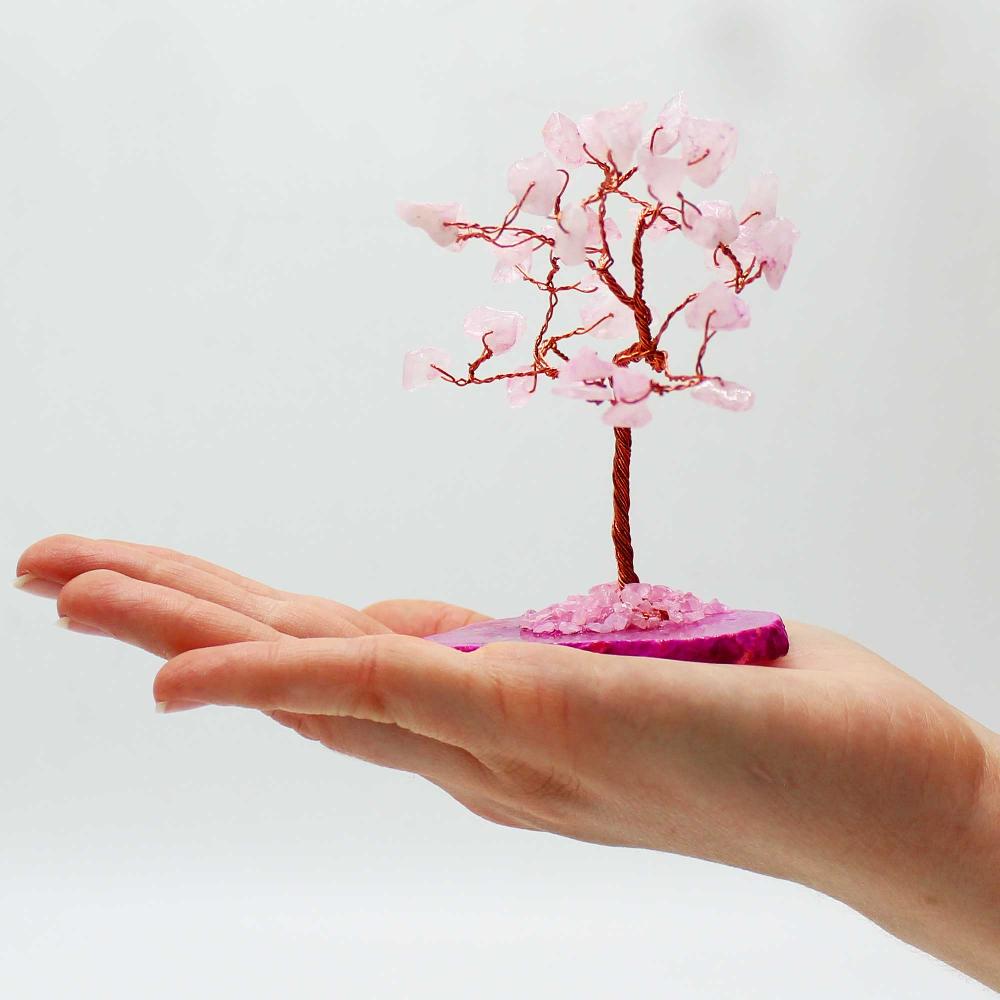 Gemstone Tree - Rose Quartz On Pink Agate Base (35 Stones)
