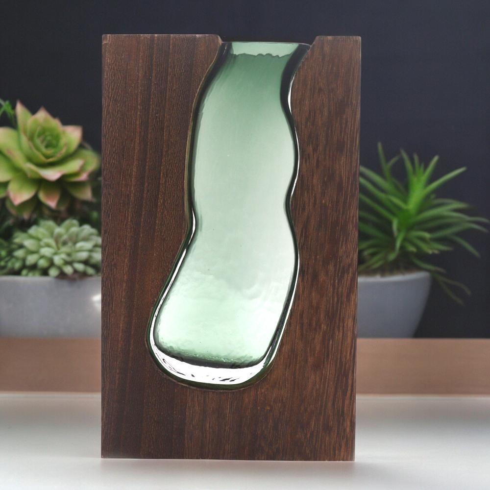 Glass Vase / Terrarium inside Dark Tung Wood - 14.5x5x23cm