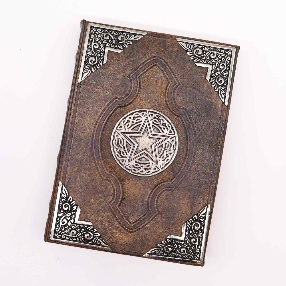 Hefty Brown Tan Book - Zinc Pentagon Decor - Deckle Edges Pages - 26x18cm