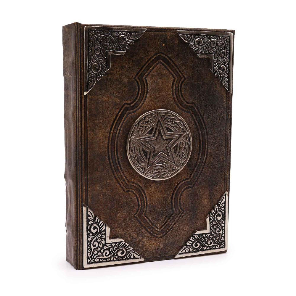 Hefty Brown Tan Book - Zinc Pentagon Decor - Deckle Edges Pages - 26x18cm
