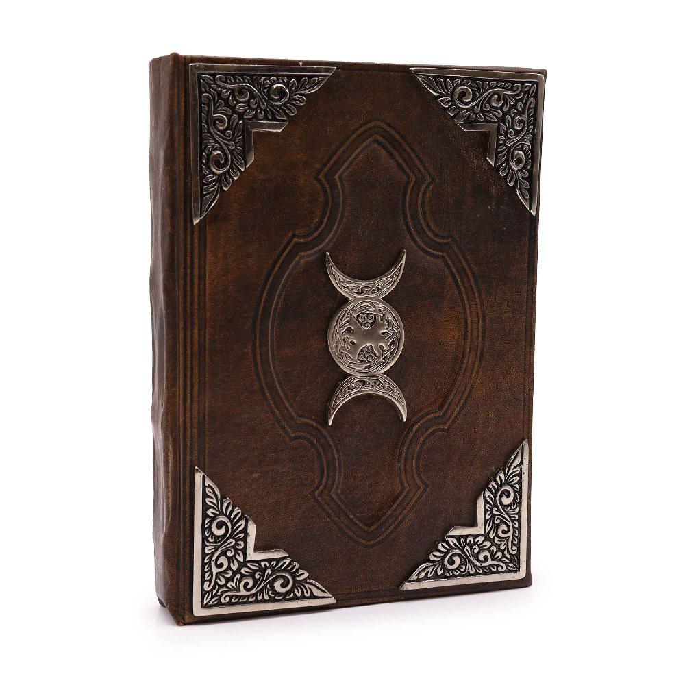 Hefty Brown Tan Book - Zinc Triple Moon Decor - Deckle Edges Pages - 26x18cm