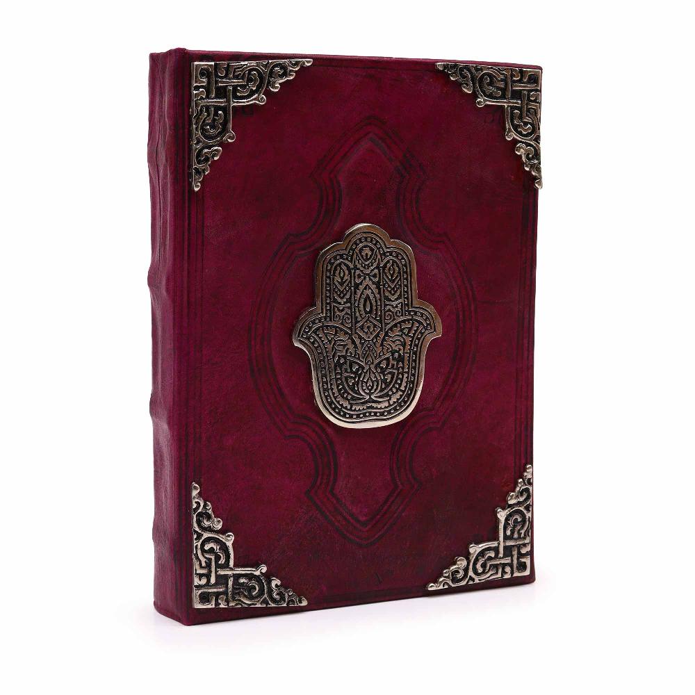 Hefty Red Tan Book - Zinc Hamsa Decor - Deckle Edges Pages - 26x18cm