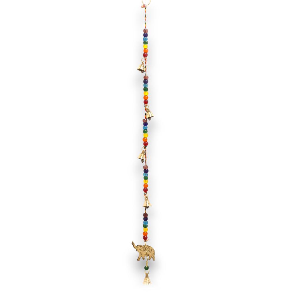 Indian Chimes - Brass Elephant With Chakra Beads String Bells - 53cm