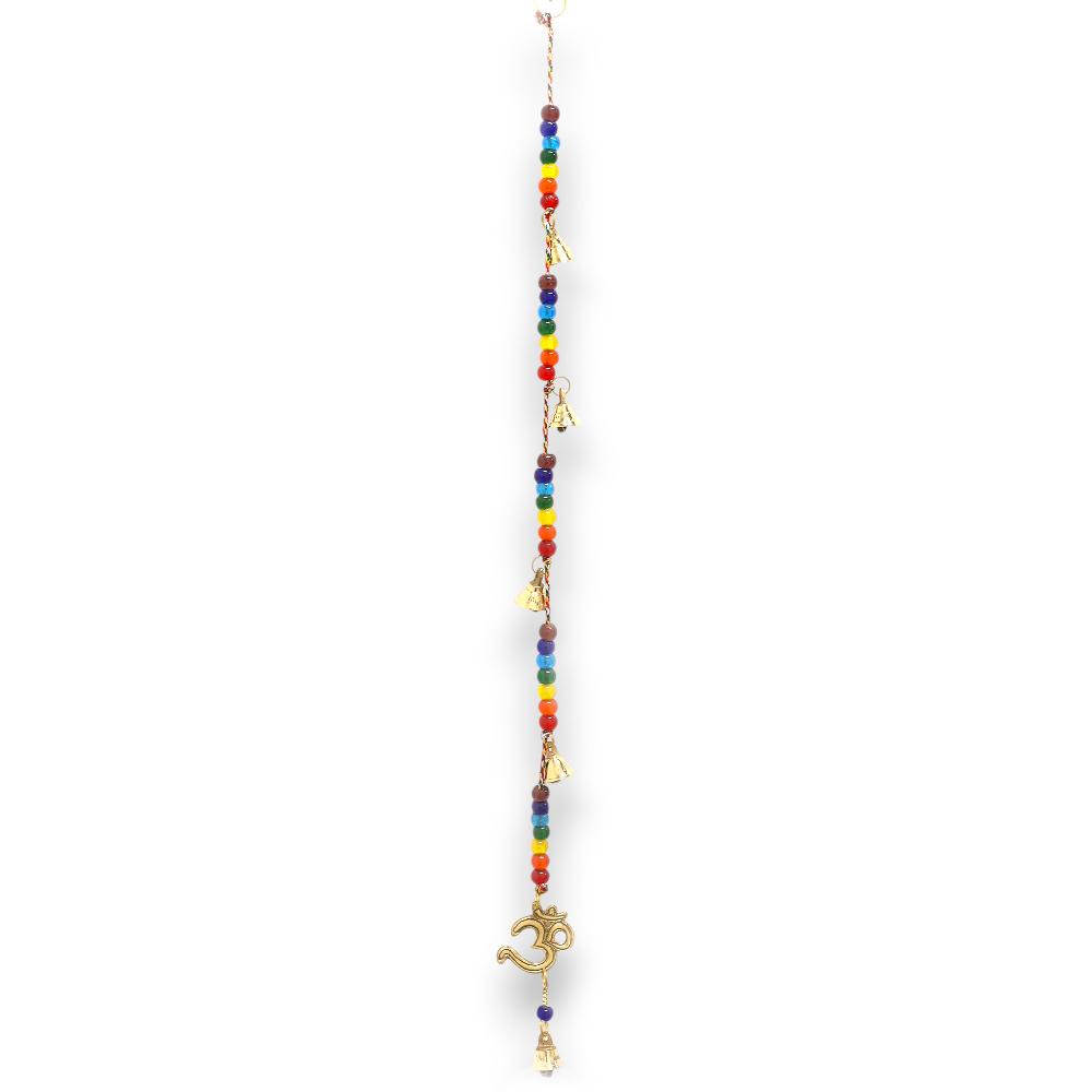Indian Chimes - Brass OM With Chakra Beads String Bells - 53cm