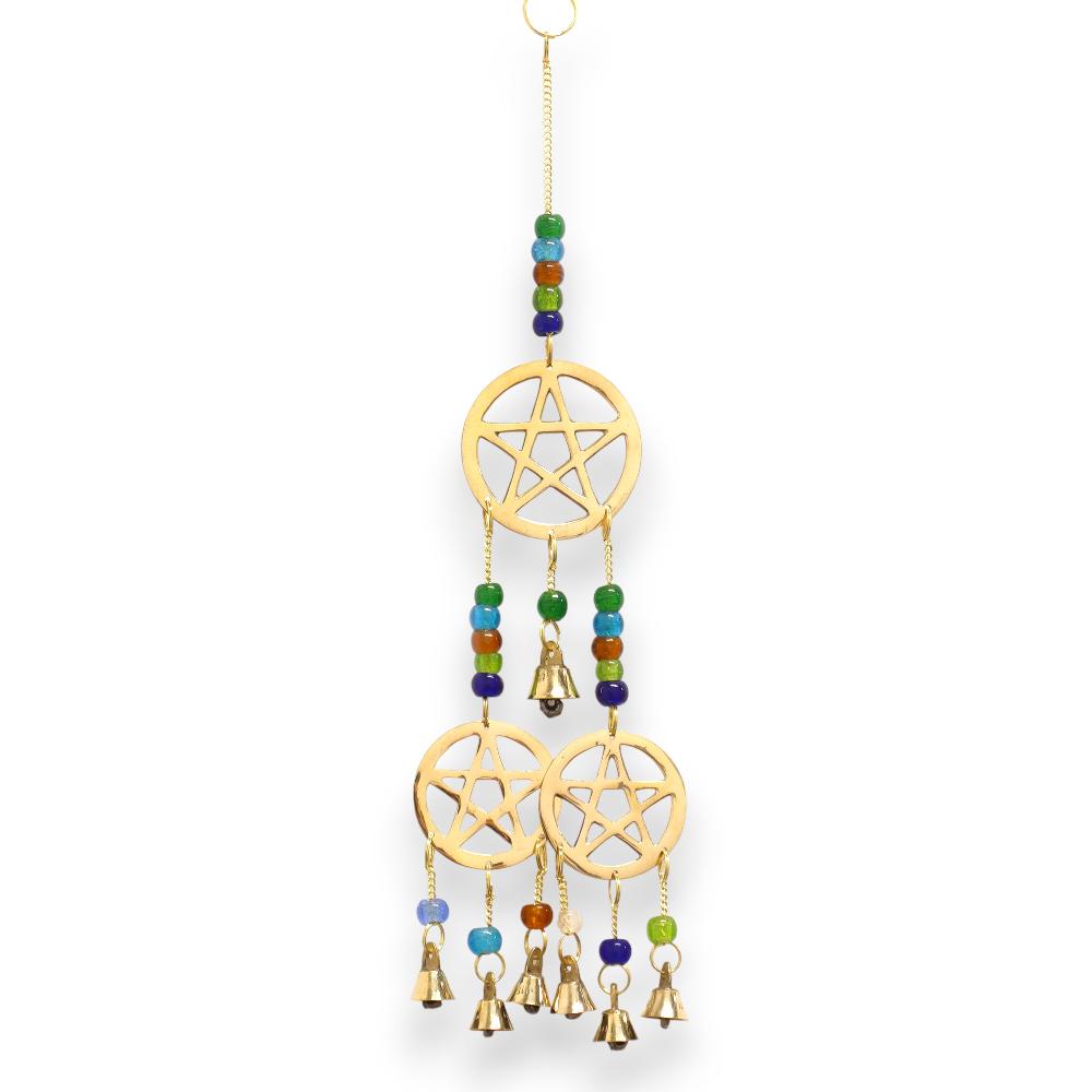 Indian Chimes - Brass Tri-Pentagram - 7 Bells - 9.5x32cm