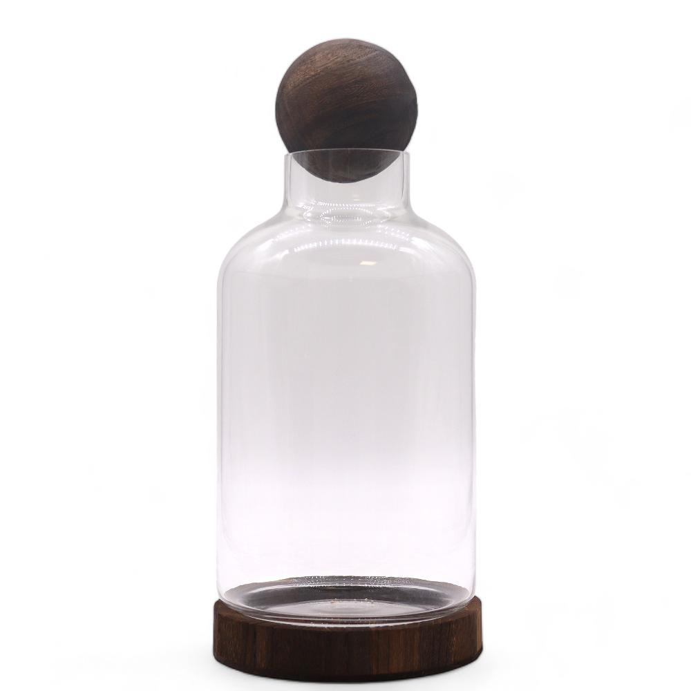 Large Ball Top Terrarium On Dark Tung Wood - 16x32cm