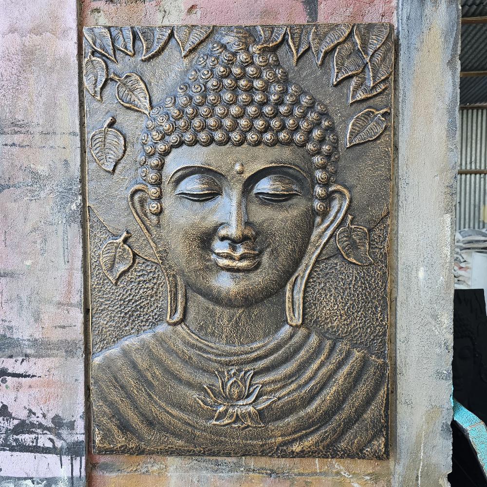 Large Buddha Frame Antique Gold Relief - 0.7x1m