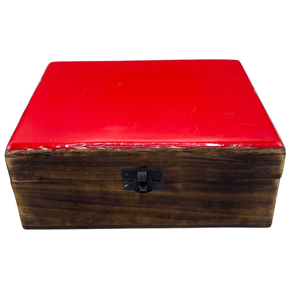 Large Ceramic Glazed Wood Box - 20x15x7.5cm - Red