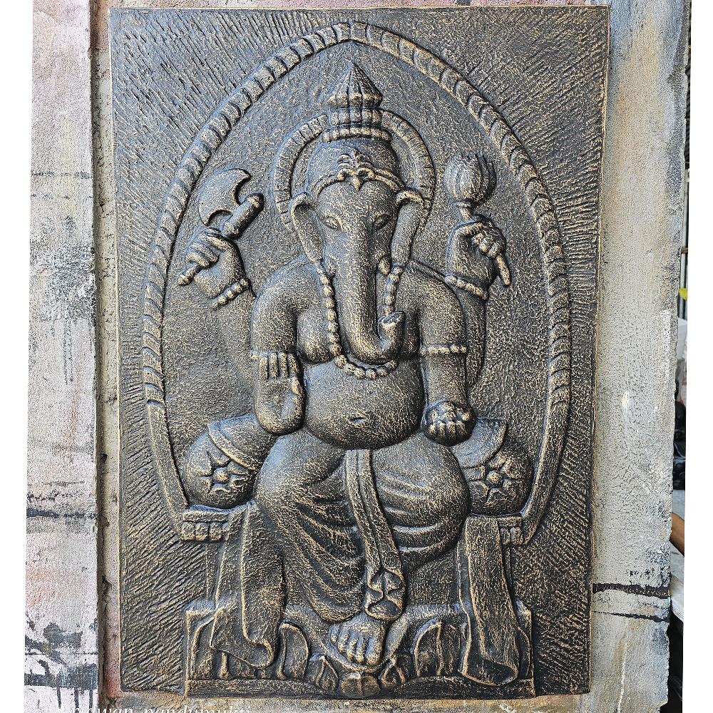 Large Ganpati Frame Antique Gold Relief- 0.7x1m