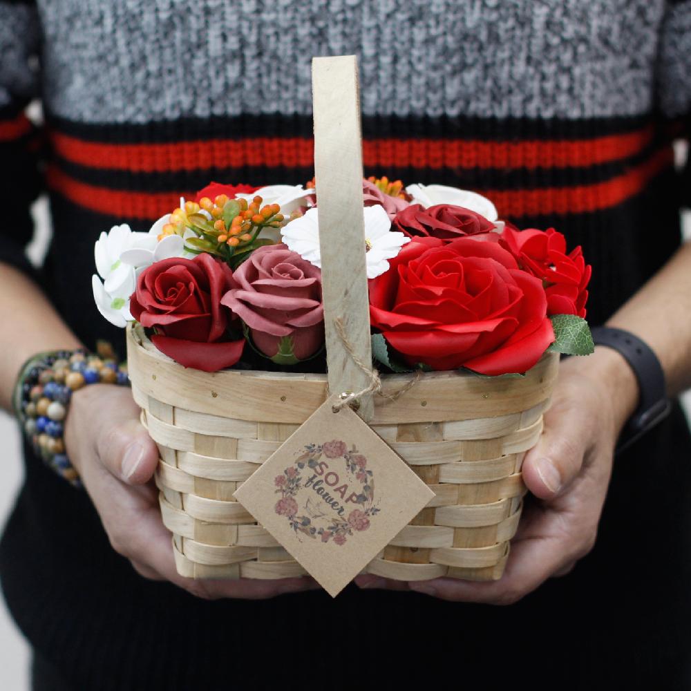 Large Orange Bouquet In Wicker Basket