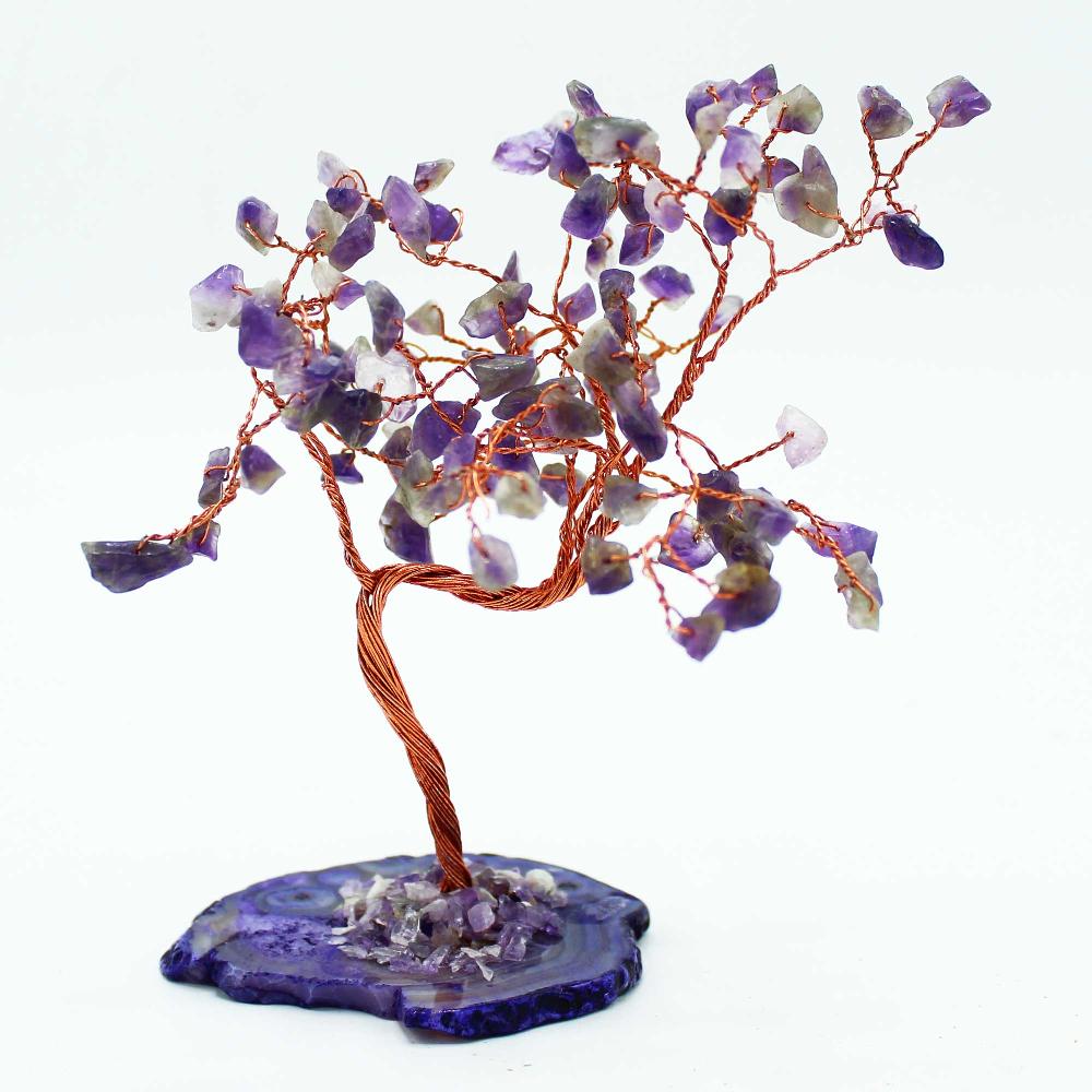 Lrg Gemstone Tree - Amethyst On Natural Agate Base (100 Stones)