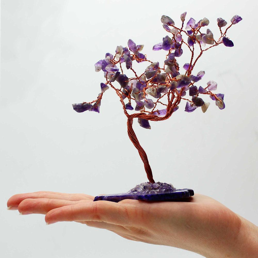Lrg Gemstone Tree - Amethyst On Natural Agate Base (100 Stones)