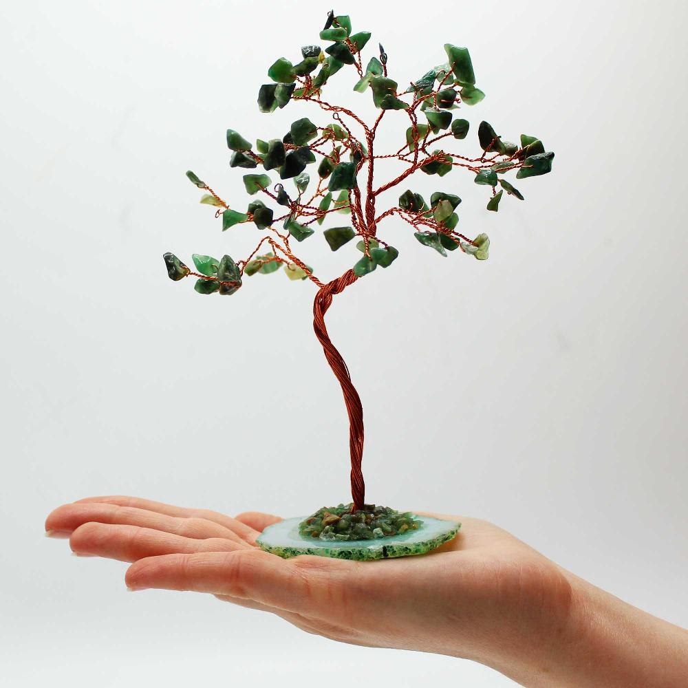 Lrg Gemstone Tree - Green Aventurine On Green Agate Base (100 Stones)