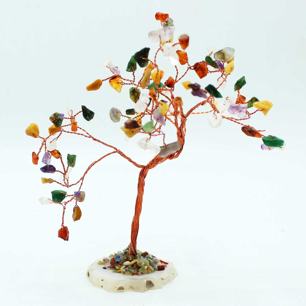 Lrg Gemstone Tree - Multi Stones On Natural Agate Base (100 Stones)