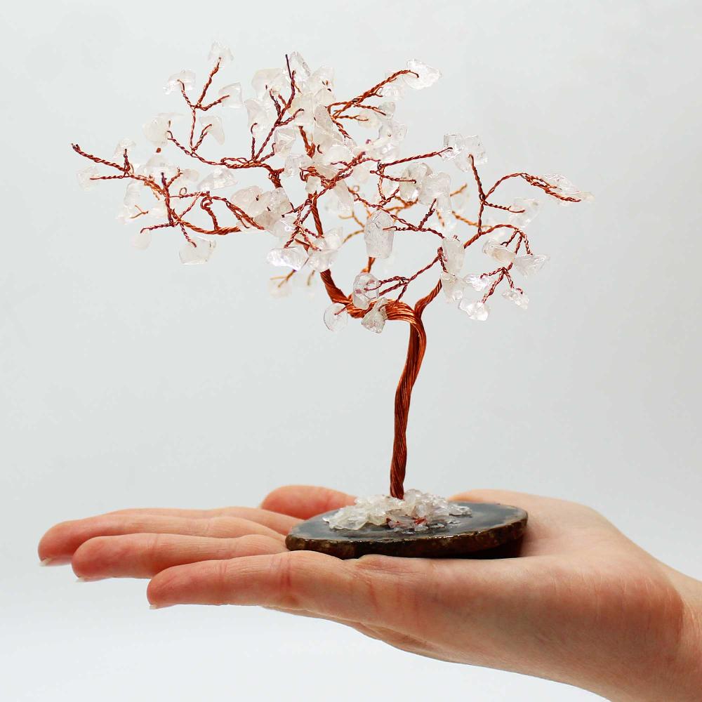 Lrg Gemstone Tree - Rock Quartz On Black Agate Base (100 Stones)